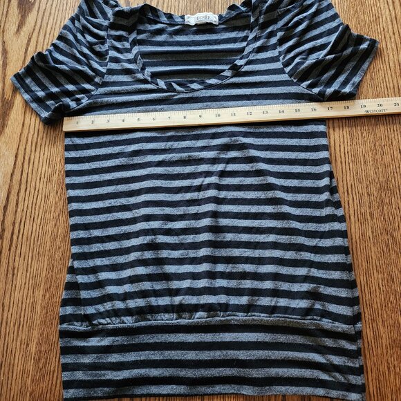 Decree Black Grey Striped 90s y2k Top Women's Large Ruched Sleeves - Picture 6 of 7